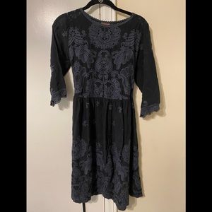 Johnny Was black & grey embroidered boho dress XS
